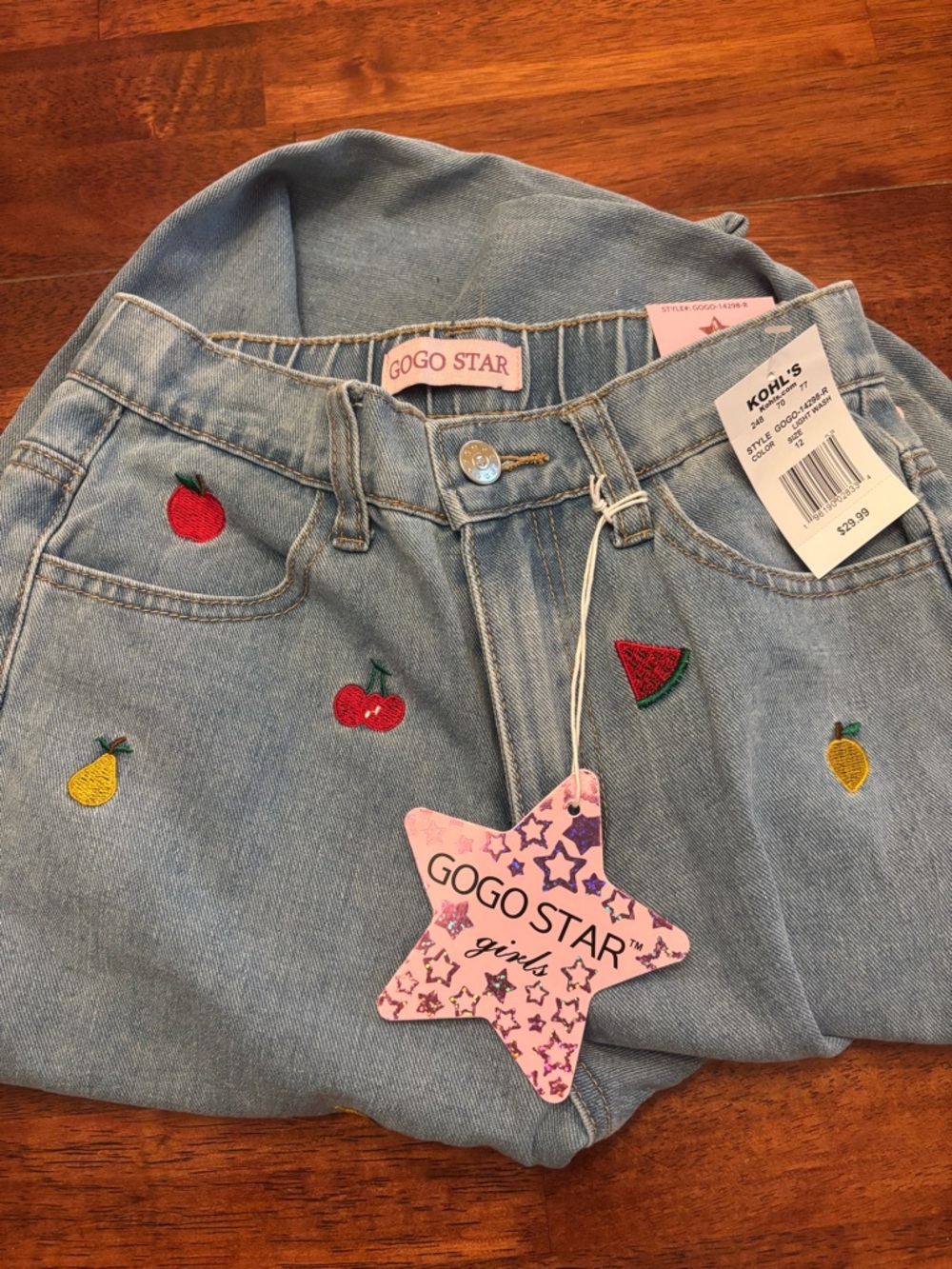 GOGO Star Light Blue Fruit Embroidered Denim Jeans